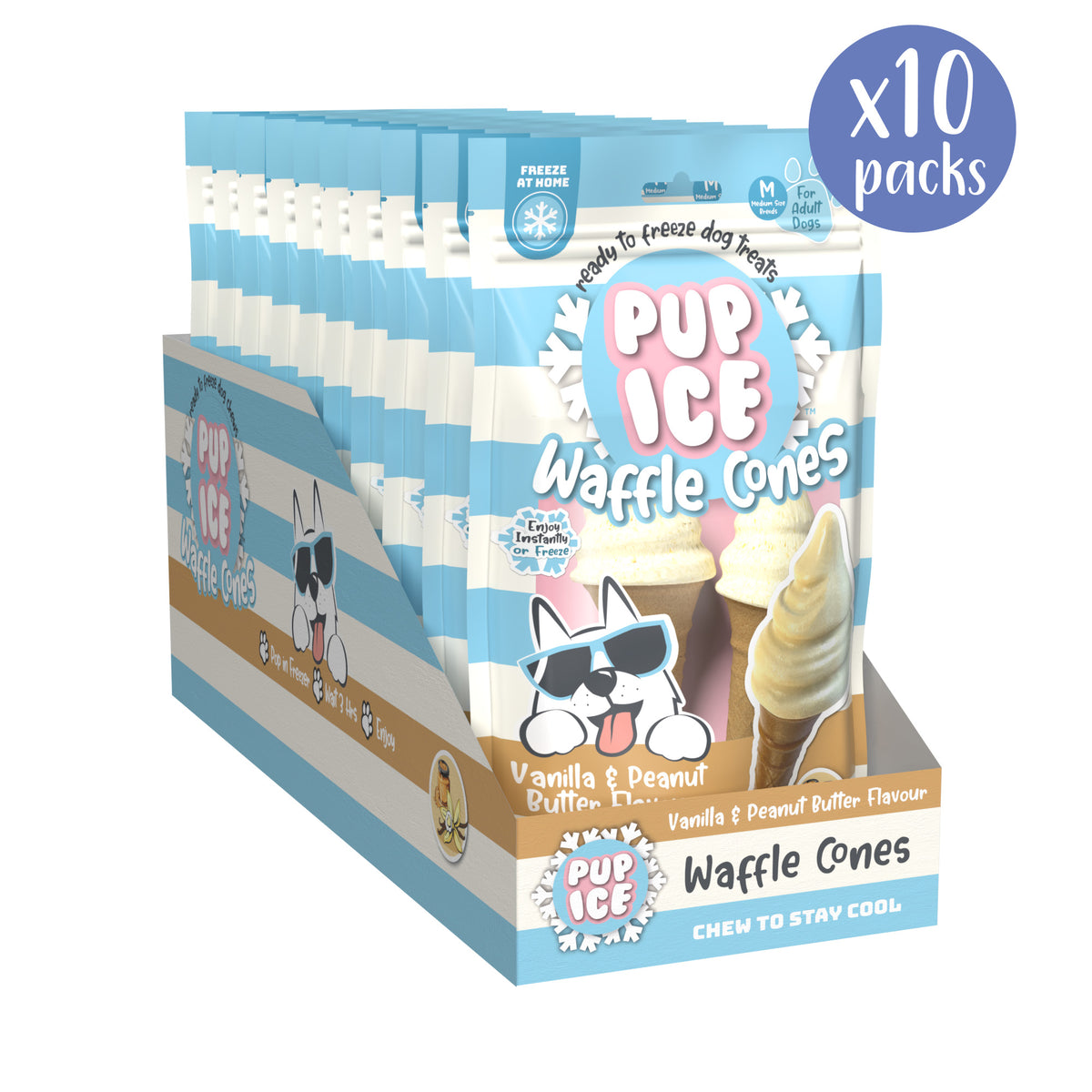 Pup Ice Vanilla & Peanut Butter Waffle Cone - Box of 10 Packs