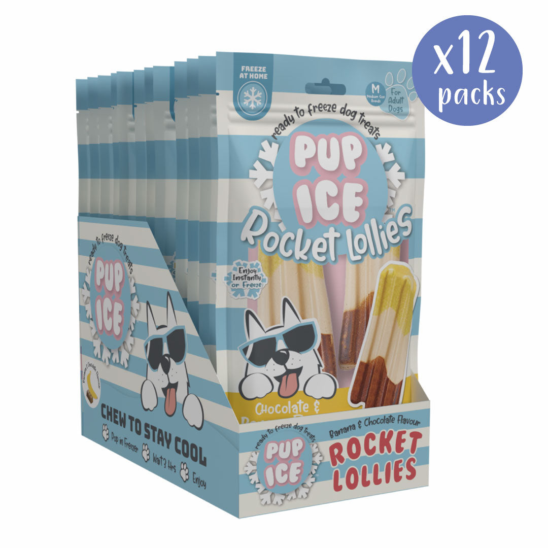 Pup Ice Chocolate & Banana Rocket Lollies - Box of 12 Packs