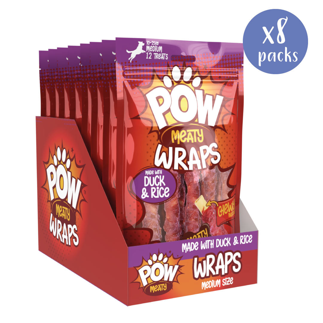 Mini Duck Raps POW Meaty Wraps Duck Dog Treats - Box of 8 Packs