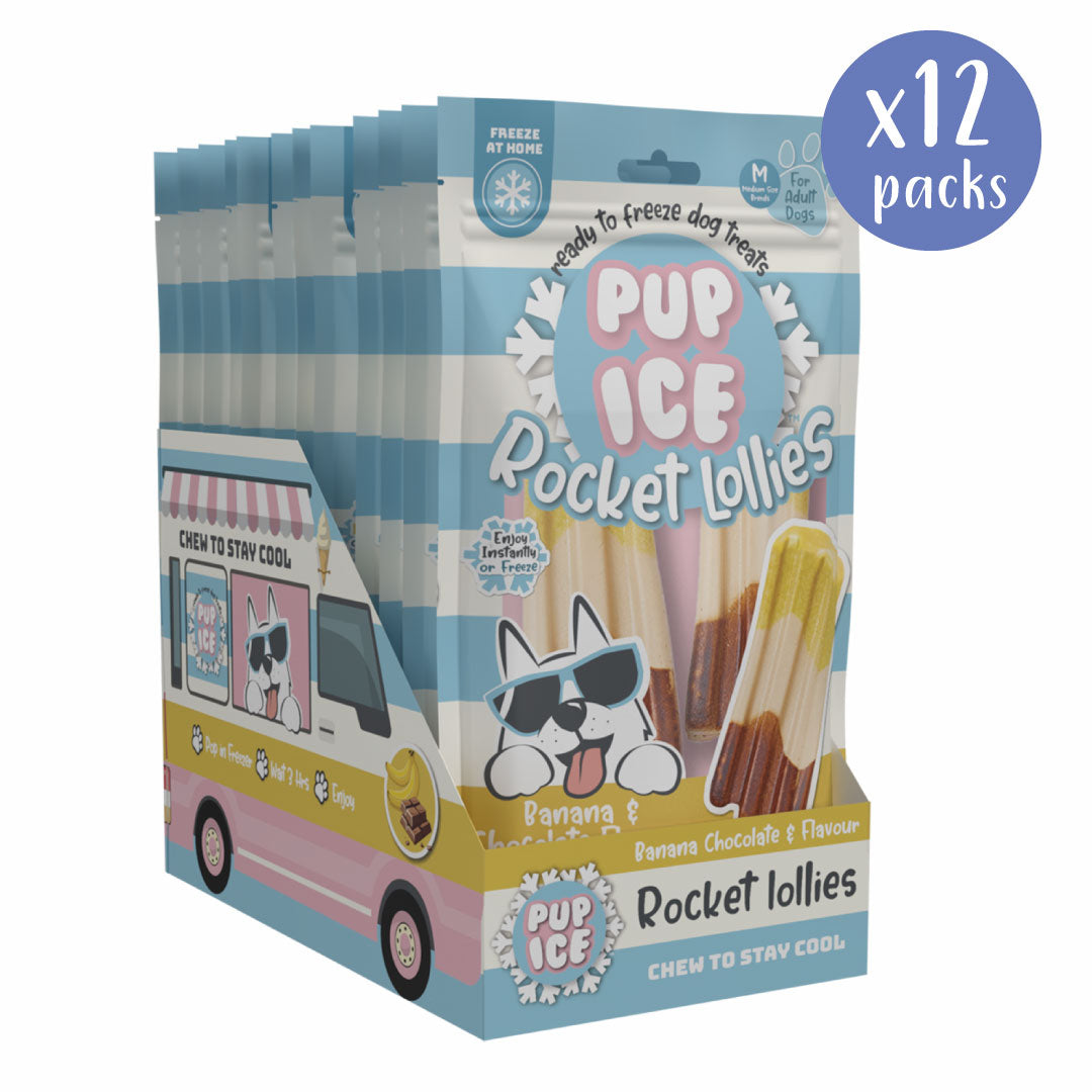 Pup Ice Chocolate & Banana Rocket Lollies - Box of 12 Packs