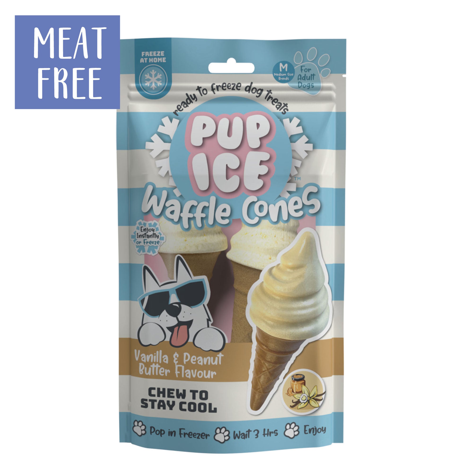 Pup Ice Vanilla & Peanut Butter Waffle Cone - Pack (2 Lollies) *MEAT FREE*